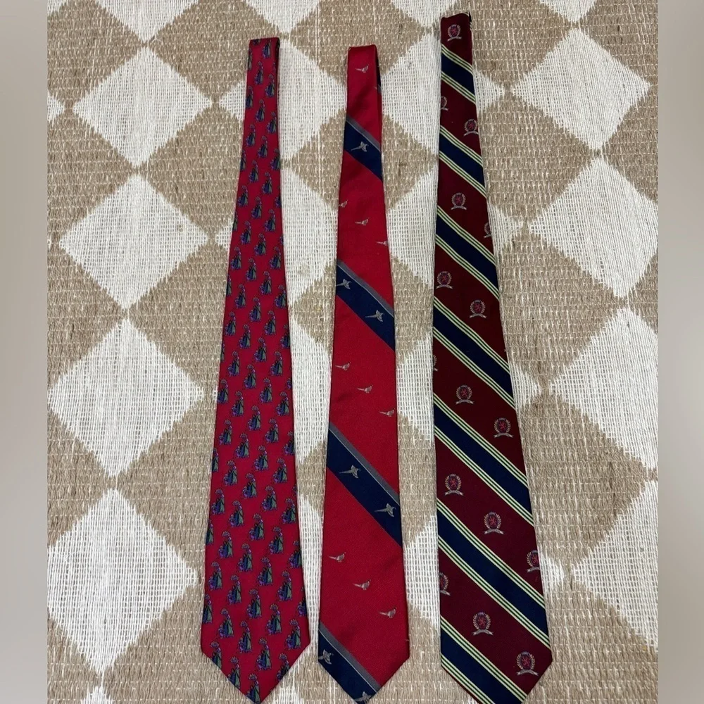 Vintage Silk Tie Bundle Liberty London Tommy Hilfiger navy burgundy birds crest